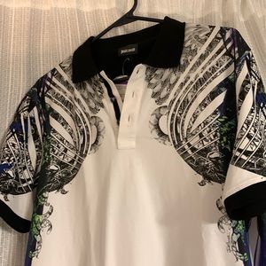 Robert Cavalli modern deco print polo white